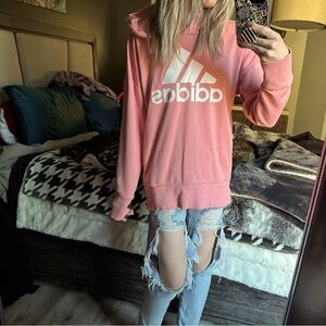 adidas Badge of Sport women’s pink oversized logo long hoodie